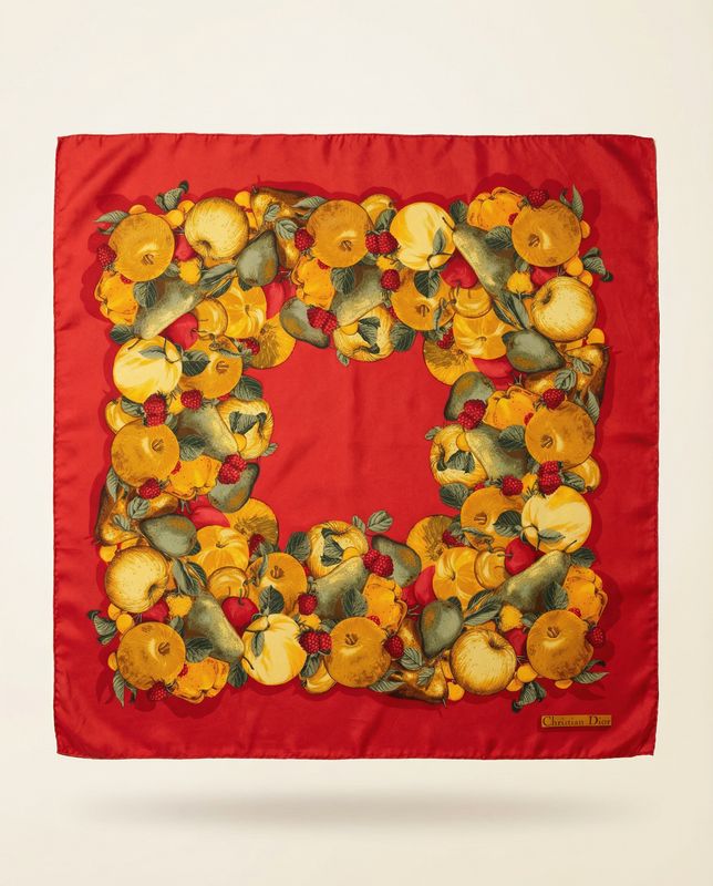 Christian Dior Fruit Wreath Silk Scarf