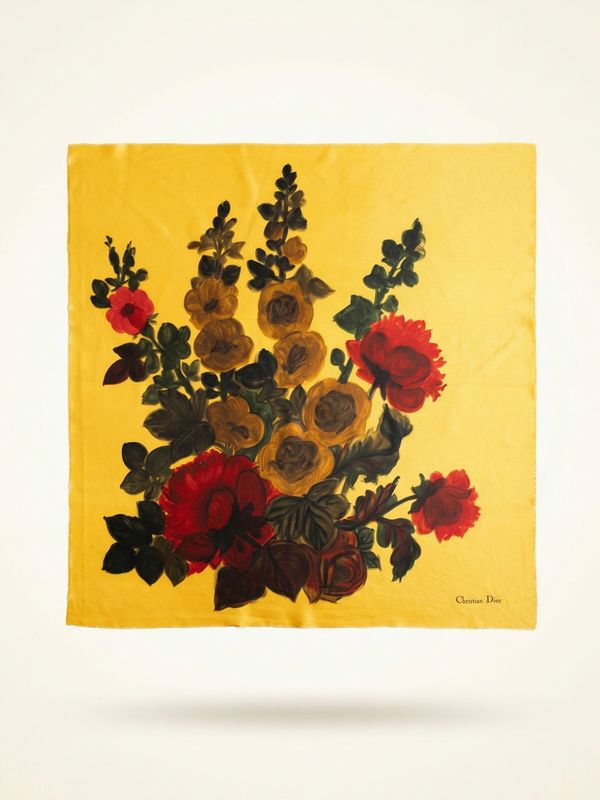 Christian Dior Painted Garden Silk Scarf