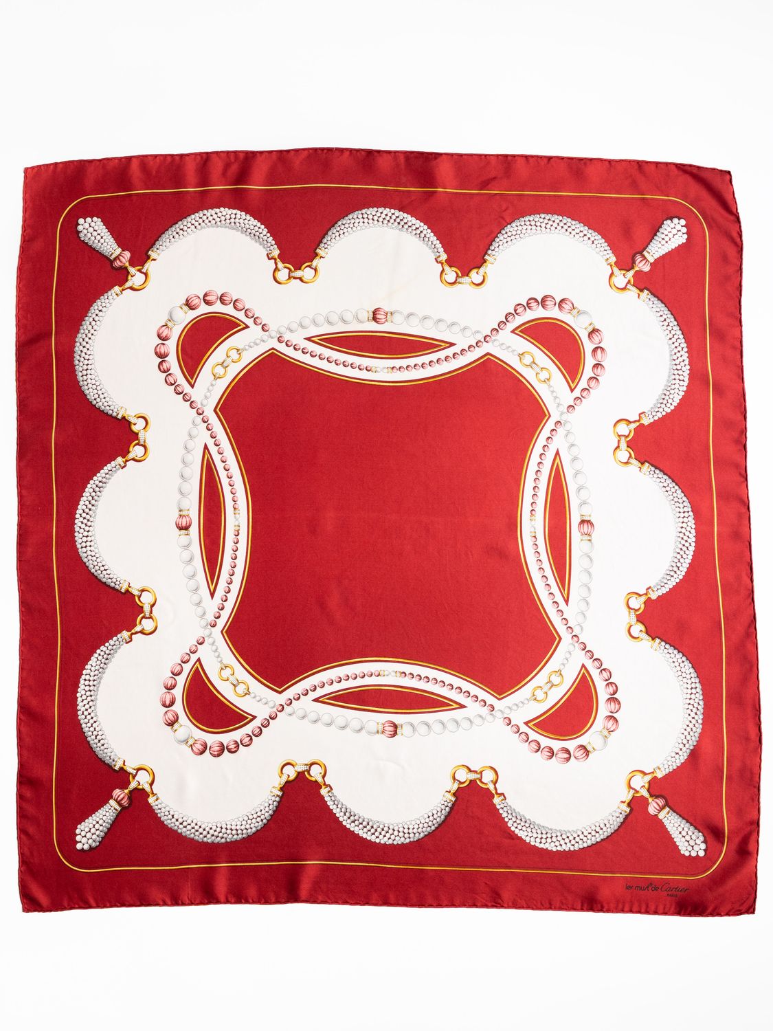 Cartier Pearl Necklace Silk Scarf