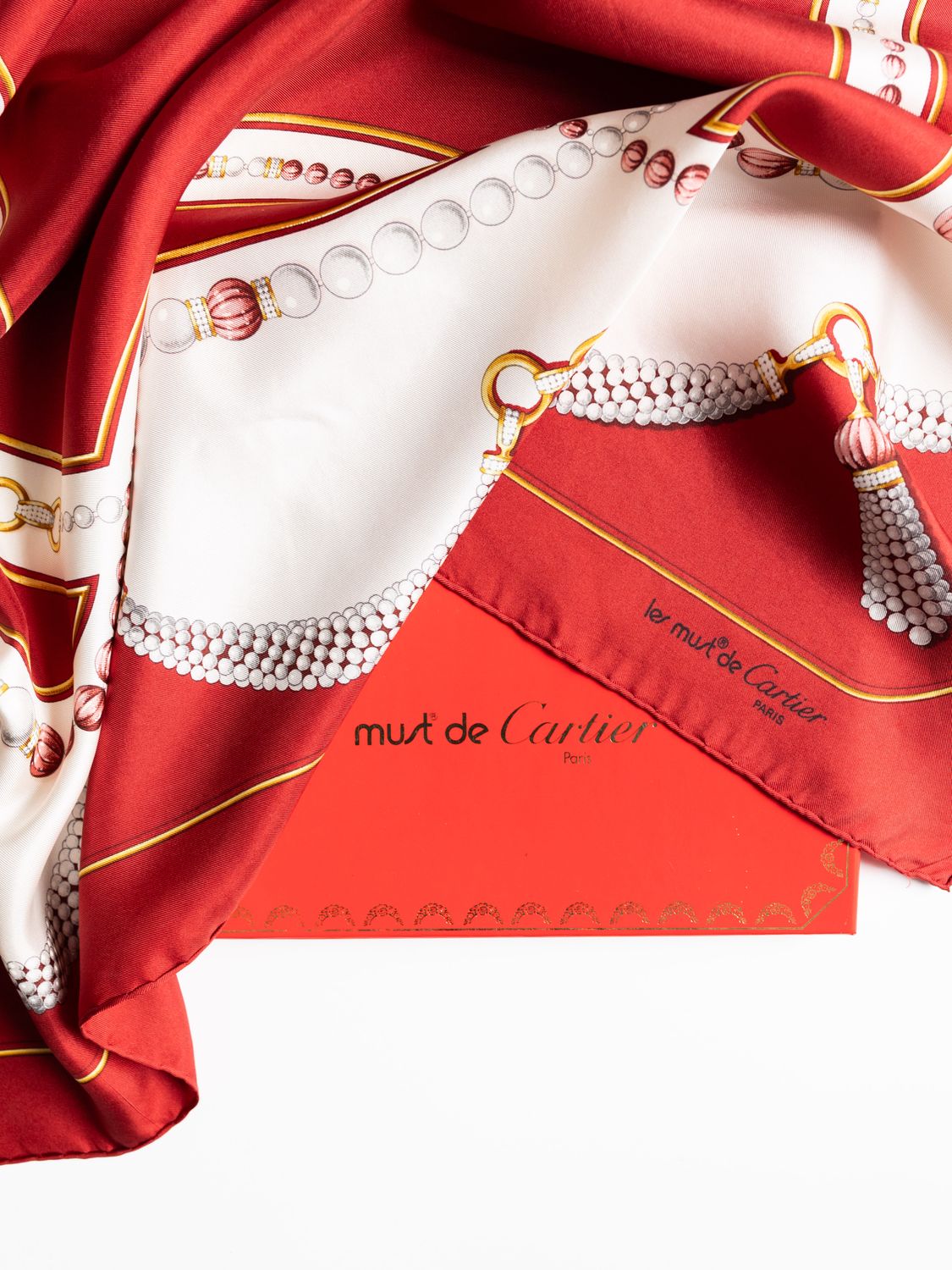 Cartier Pearl Necklace Silk Scarf