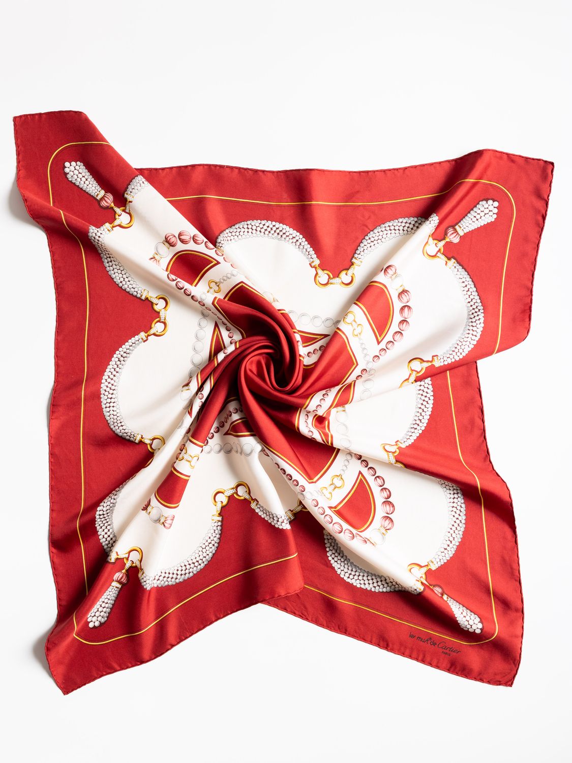 Cartier Pearl Necklace Silk Scarf