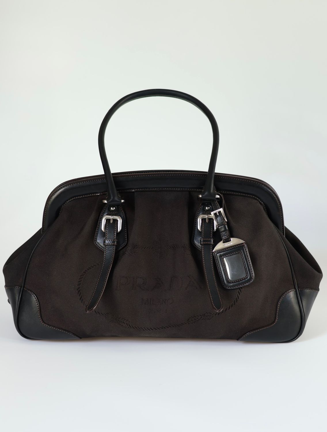 Prada Logo Jacquard Frame Bag