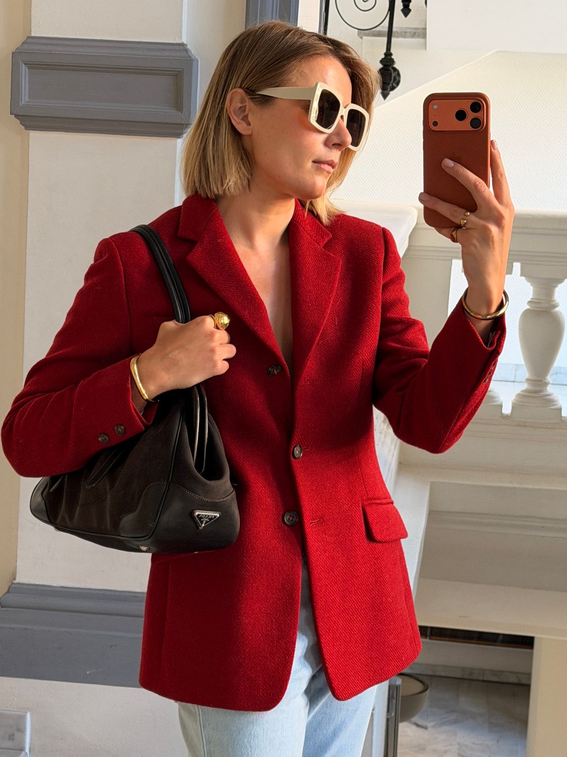 Prada Logo Jacquard Frame Bag