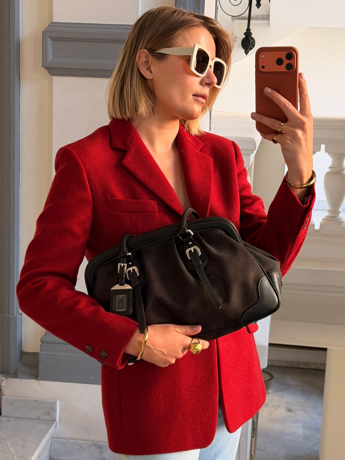 Prada Logo Jacquard Frame Bag