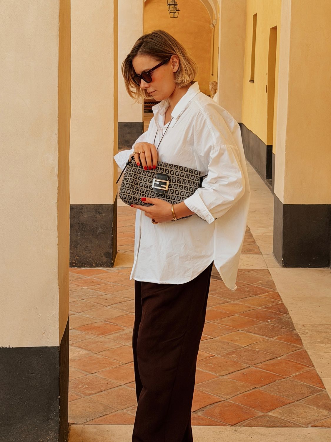 Fendi Navy Zucca Baguette Bag
