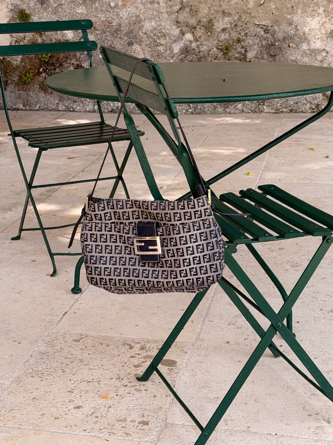 Fendi Navy Zucca Baguette Bag