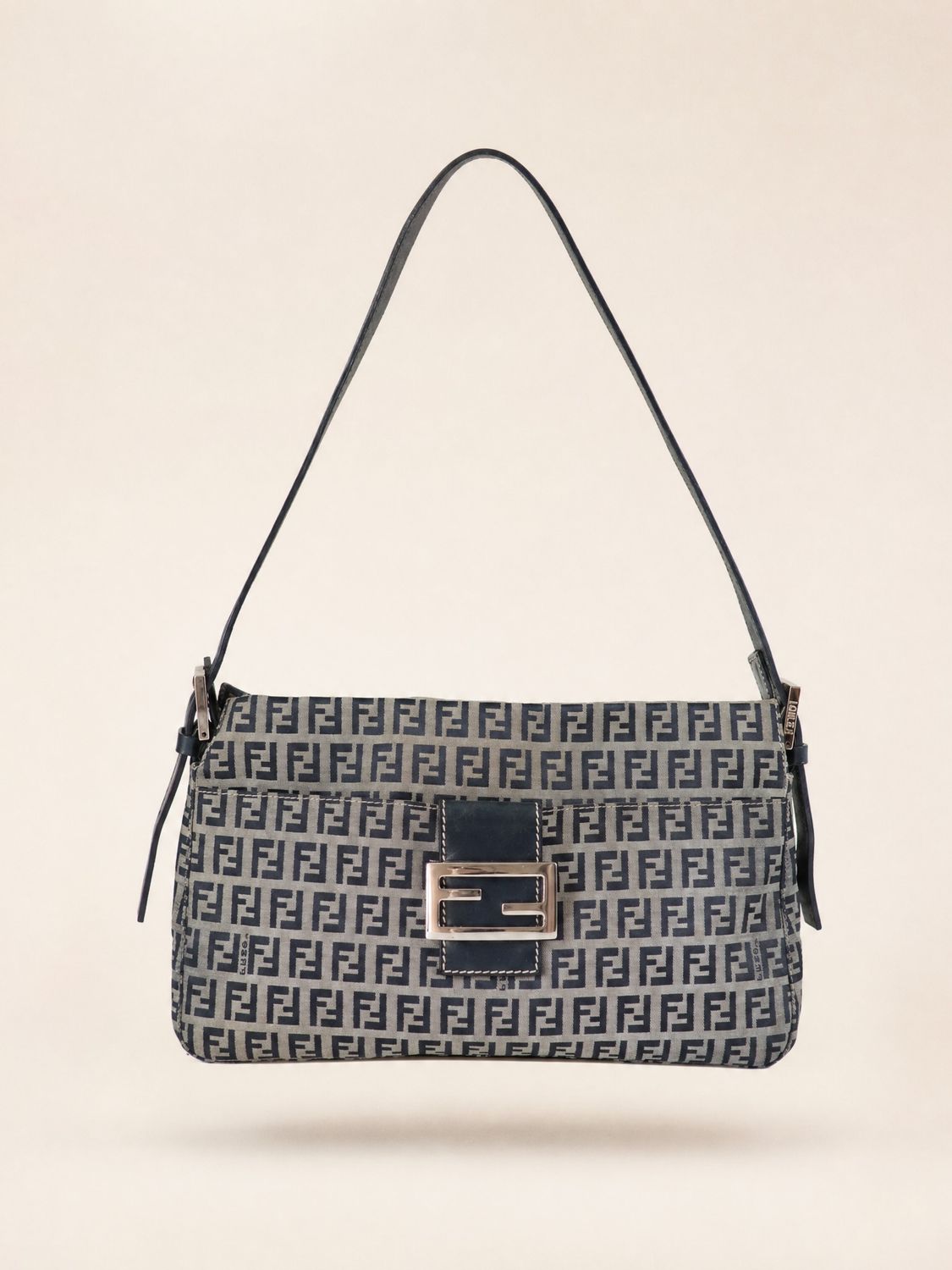 Fendi Navy Zucca Baguette Bag