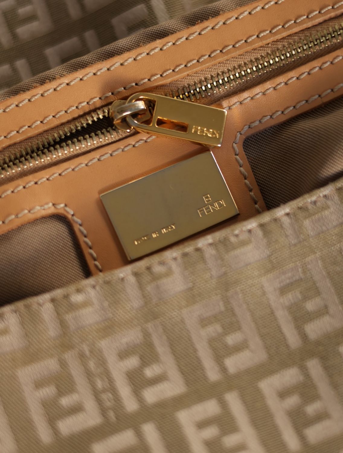 Fendi Cream Zucca Mamma Baguette Bag