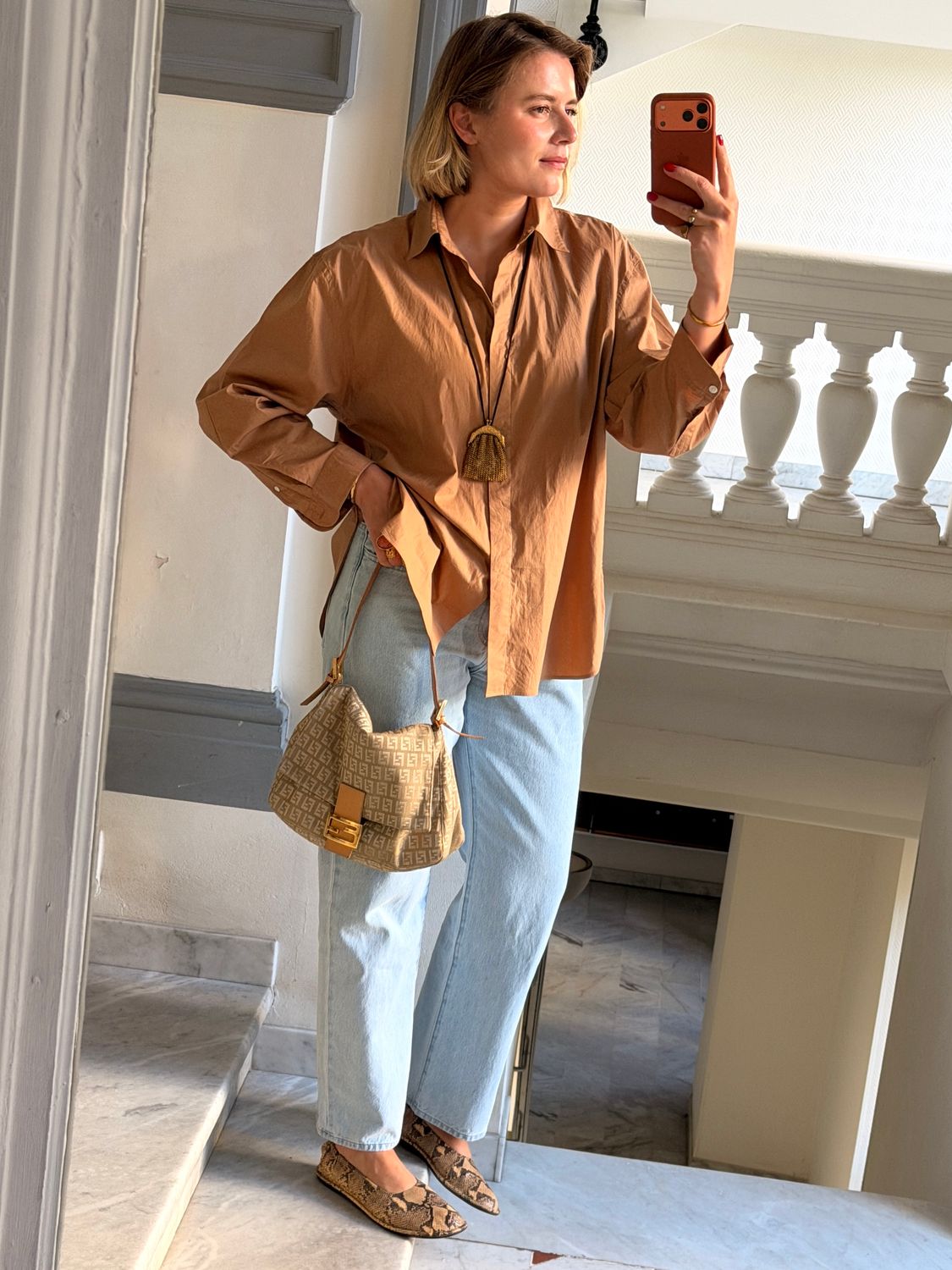 Fendi Cream Zucca Mamma Baguette Bag