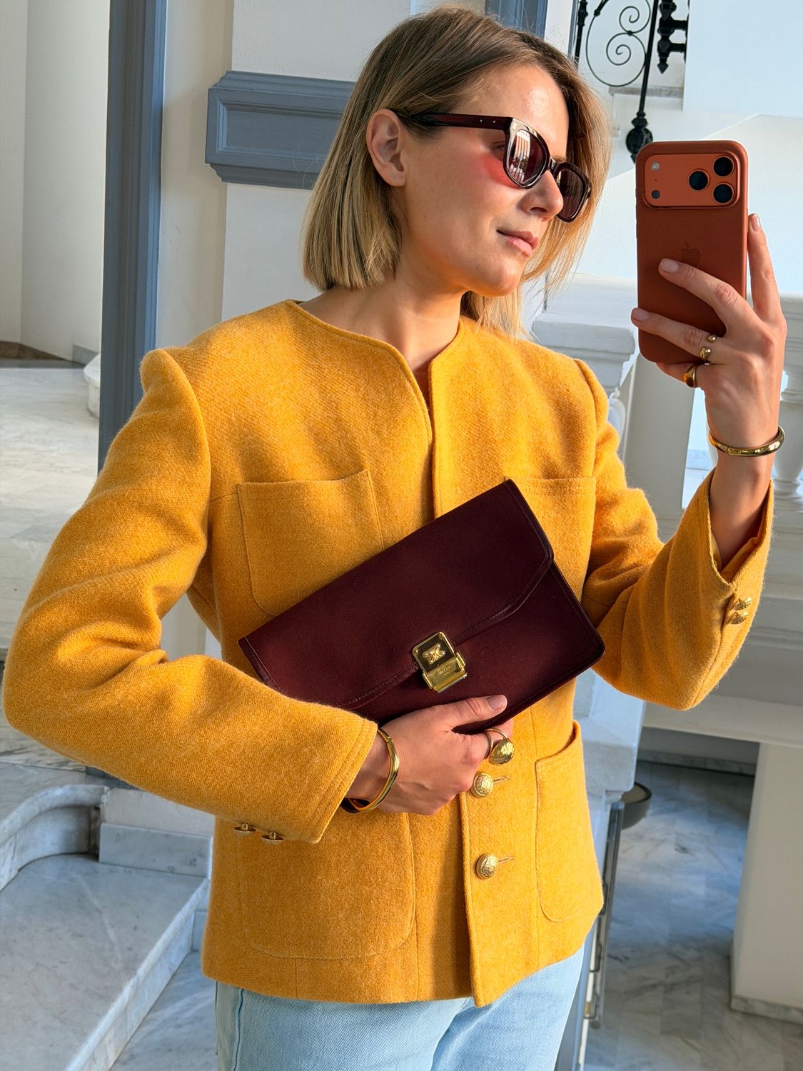 Celine Burgundy Canvas Clutch