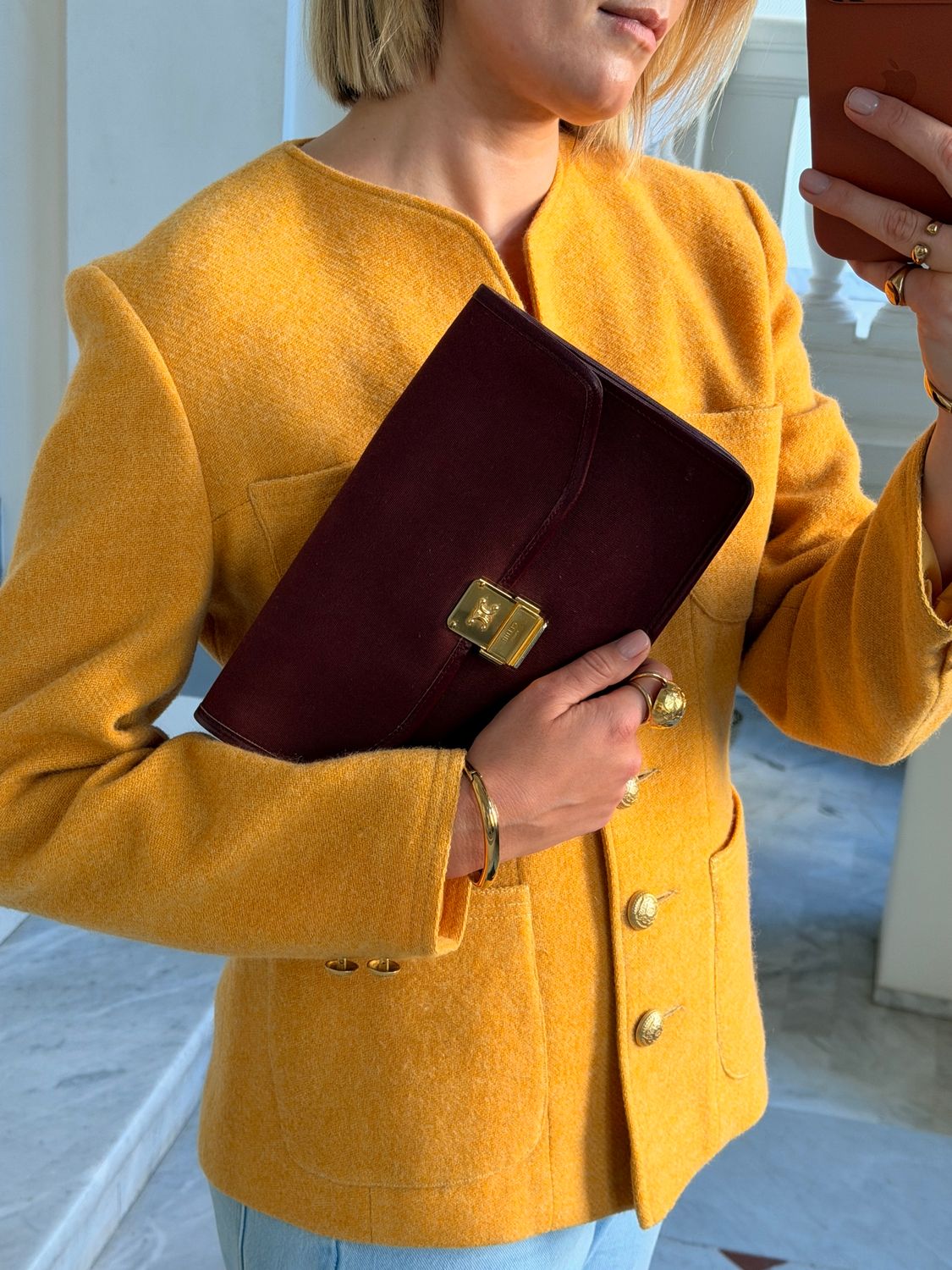 Celine Burgundy Canvas Clutch
