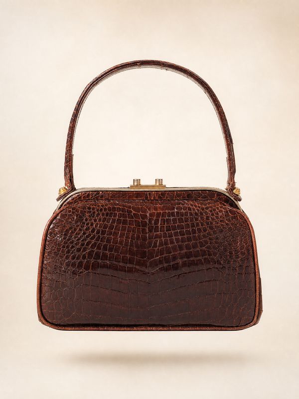 Vintage Crocodile-Embossed Leather Bag