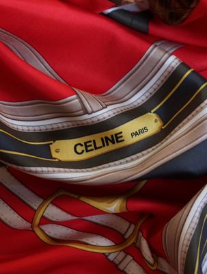 Celine Equestrian Red Silk Scarf