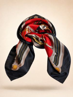 Celine Equestrian Red Silk Scarf