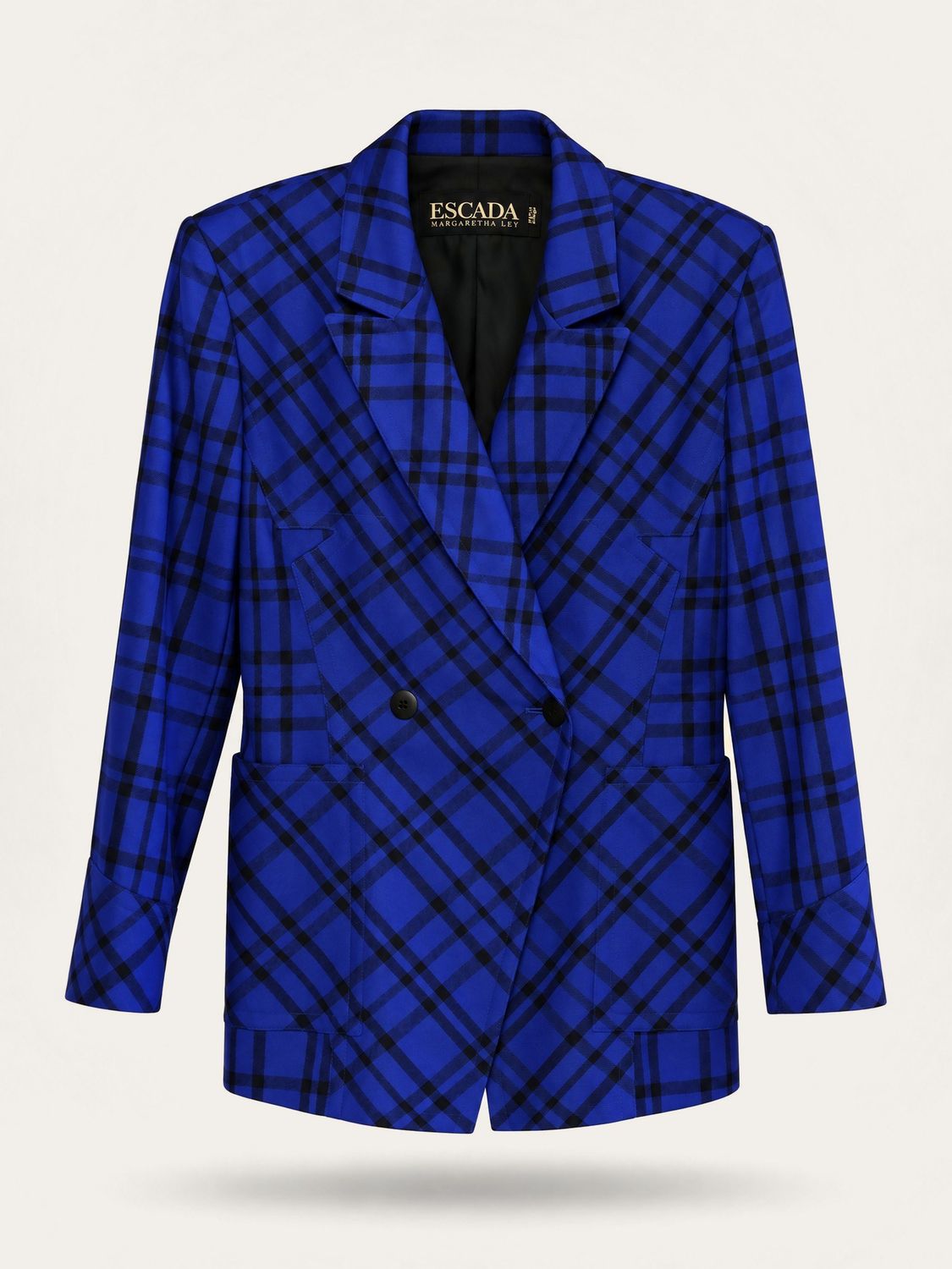 Escada Cobalt Blue Checked Wool Blazer