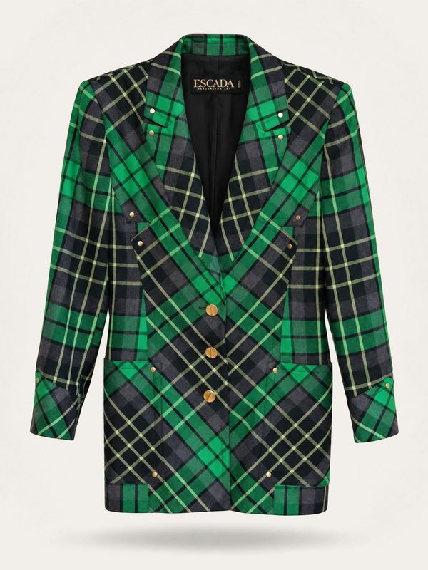 Escada Green Plaid Wool Blazer