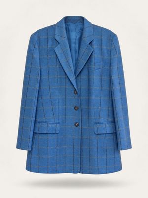 Vintage Blue Checked Wool &amp; Cashmere Blazer