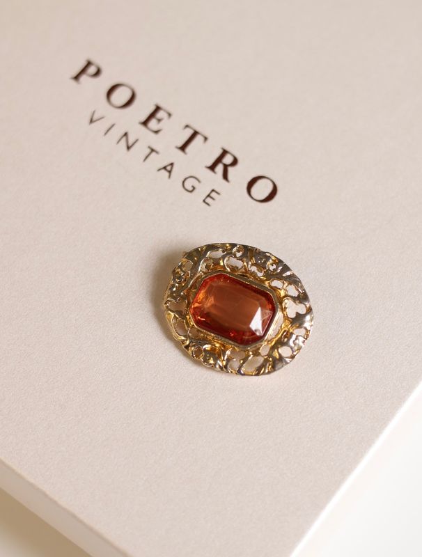 Vintage Amber Cabochon Brooch