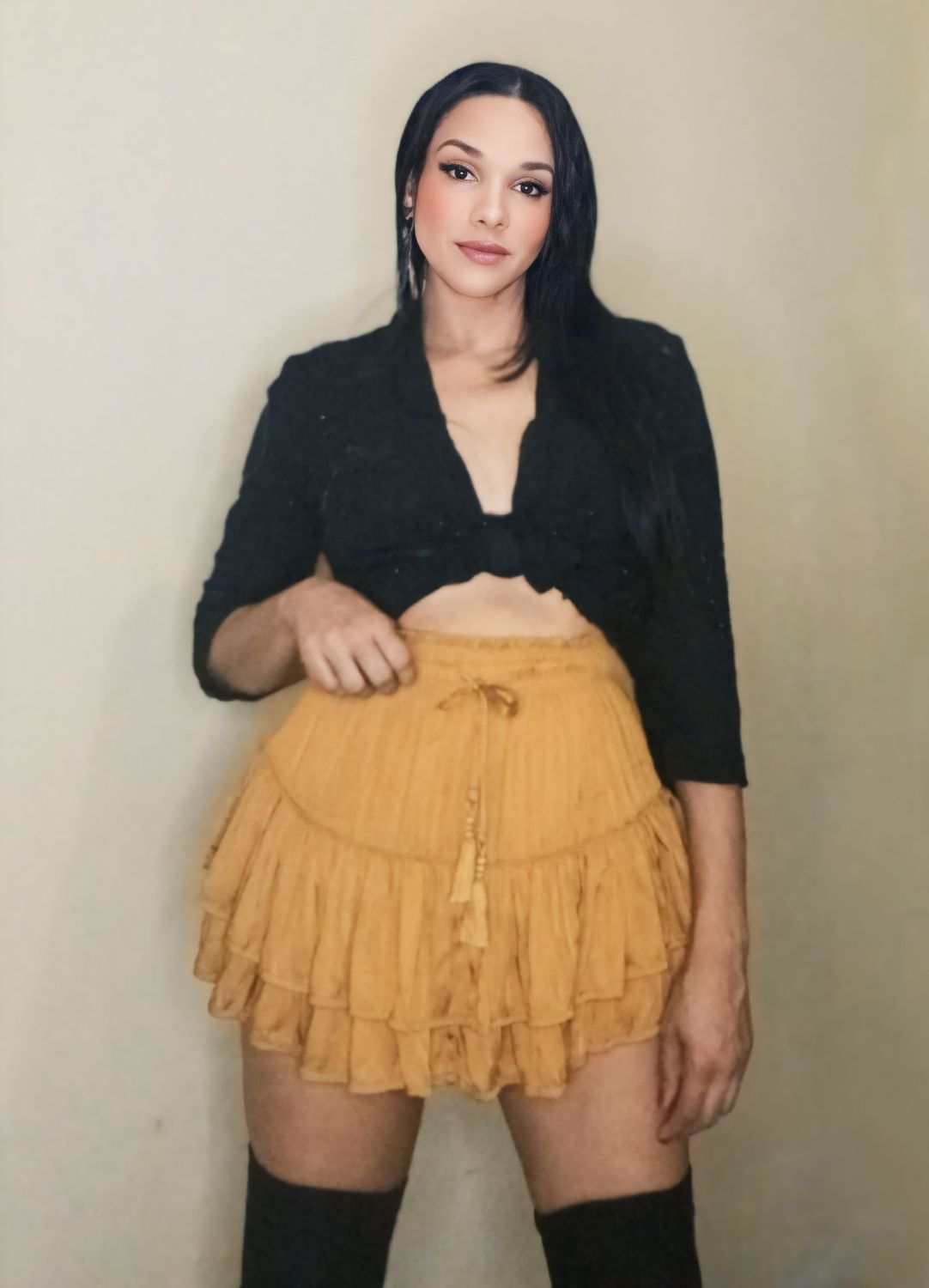 GOLDEN SATIN RUFFLE MINI SKIRT