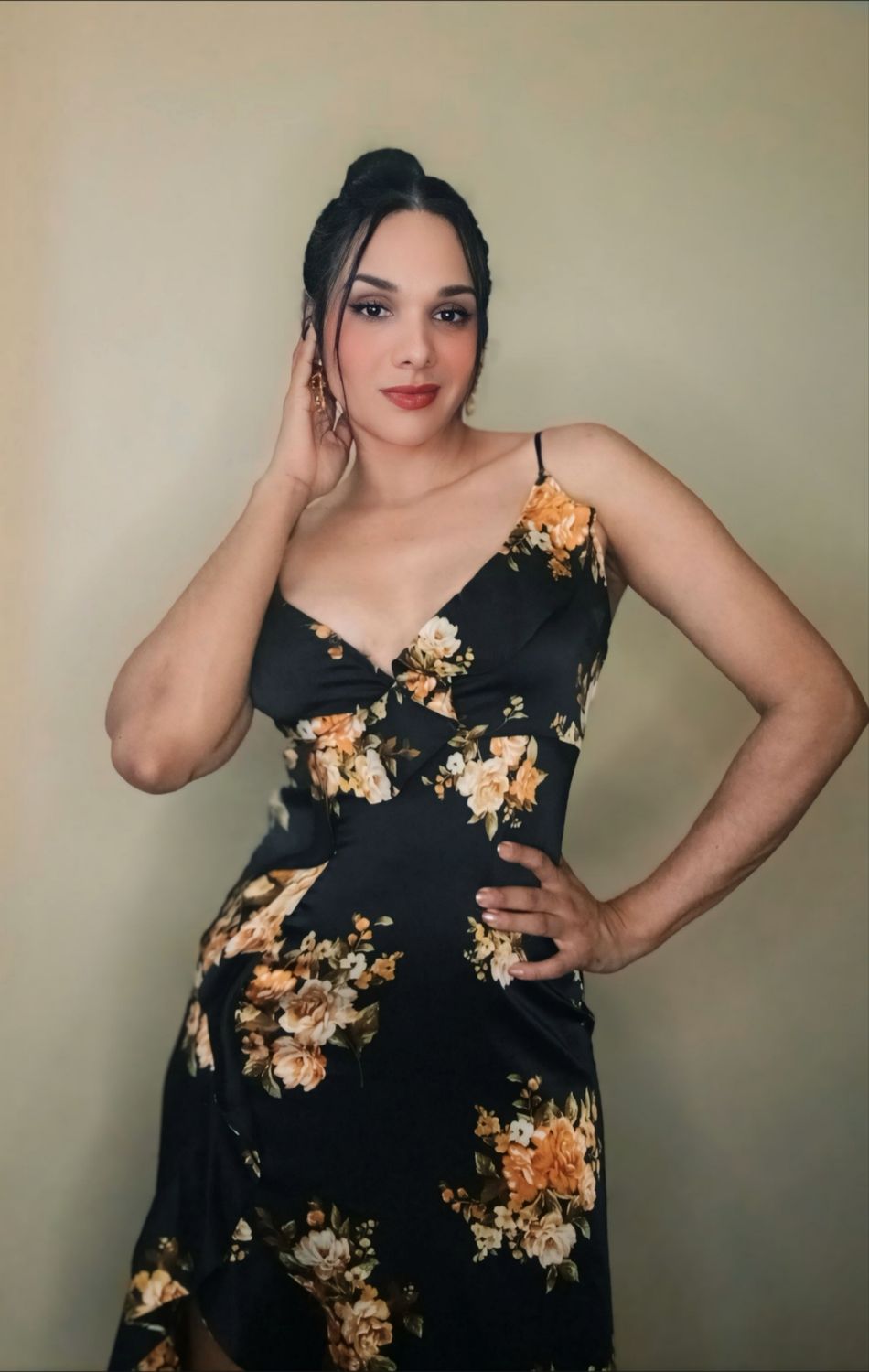PRINTED SATIN SLIP MIDI DRESS