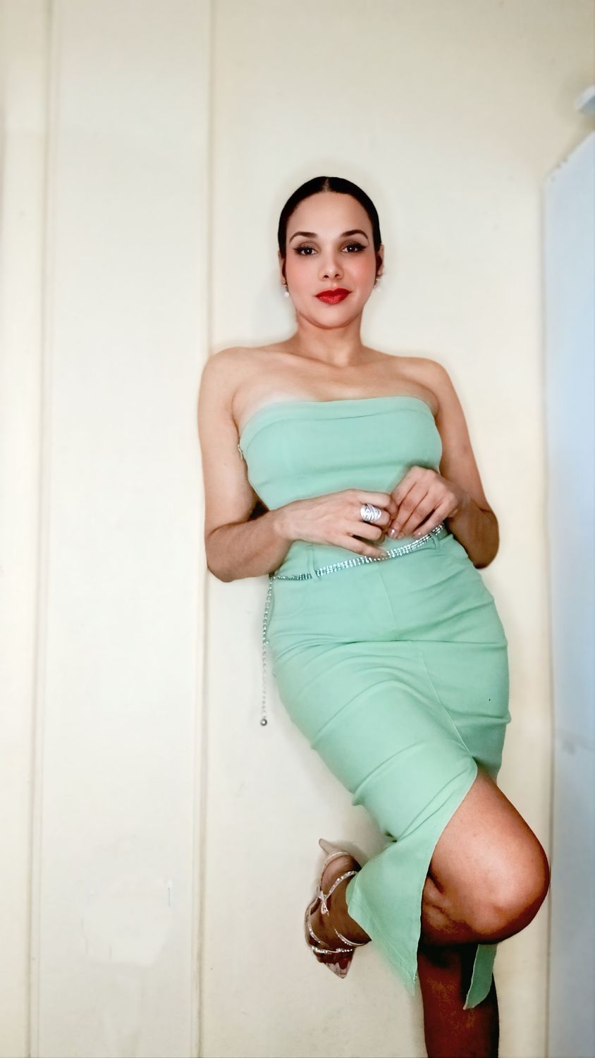 STRAPLESS RHINESTONE BELT MIDI DRESS