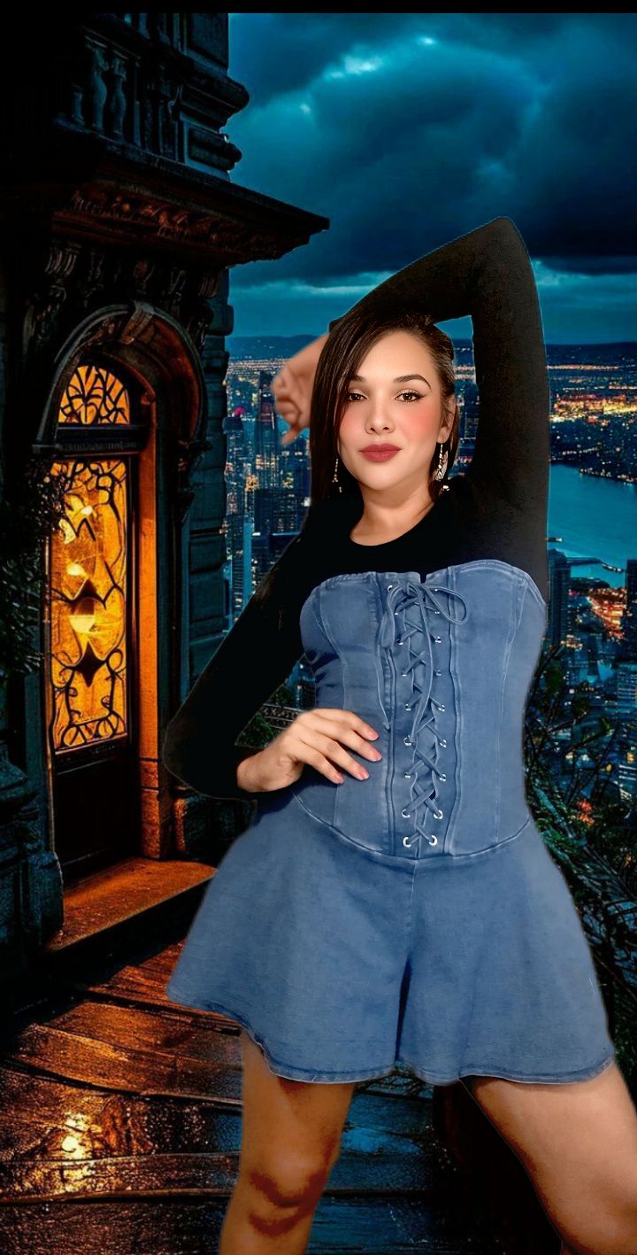 MIDNIGHT LACE-UP DENIM ROMPER