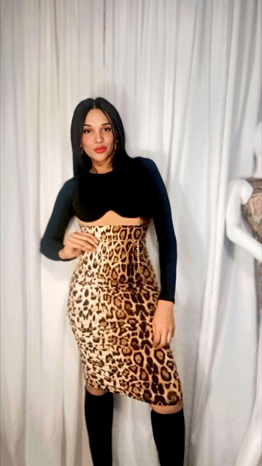 LEOPARD HIGHT WAIST RUCHED MIDI SKIRT