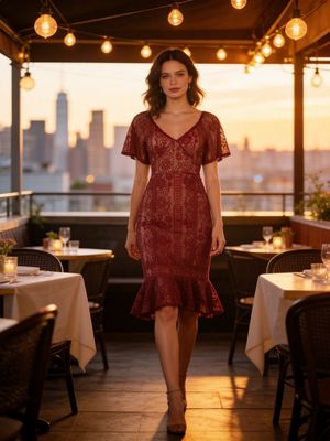 AUTUMN LACE GLOW MIDI DRESS