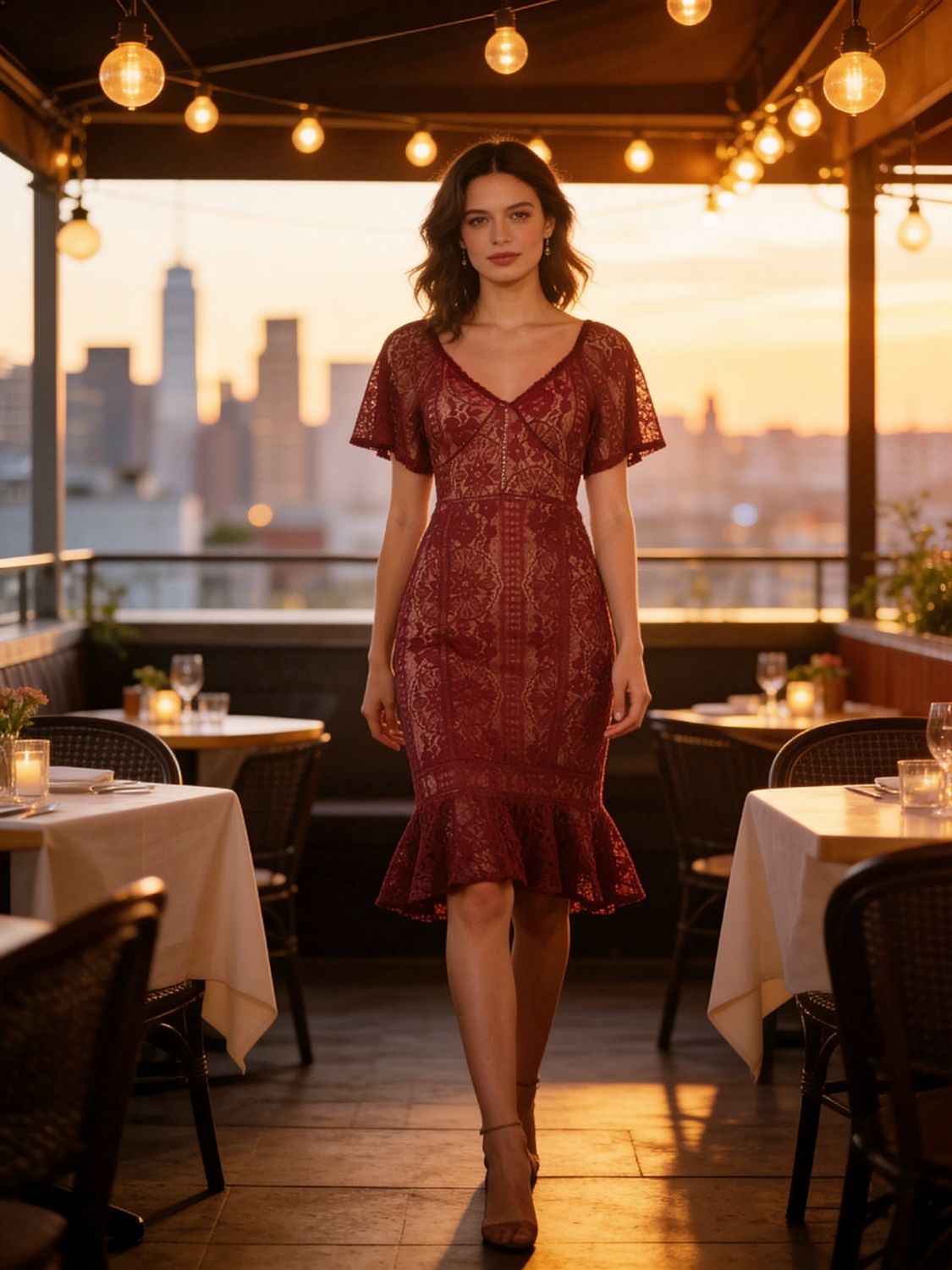 AUTUMN LACE GLOW MIDI DRESS