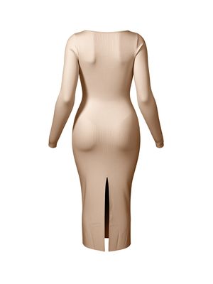 AIRY SOFT V-NECK LONG SLEEVE MIDI SWEATER DRESS