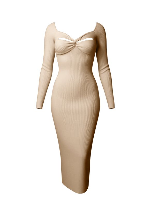 AIRY SOFT V-NECK LONG SLEEVE MIDI SWEATER DRESS