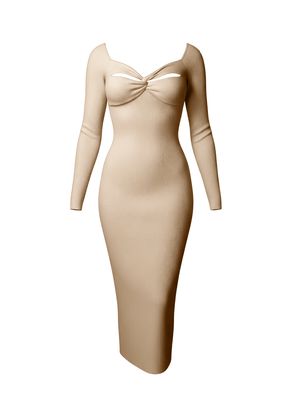 AIRY SOFT V-NECK LONG SLEEVE MIDI SWEATER DRESS