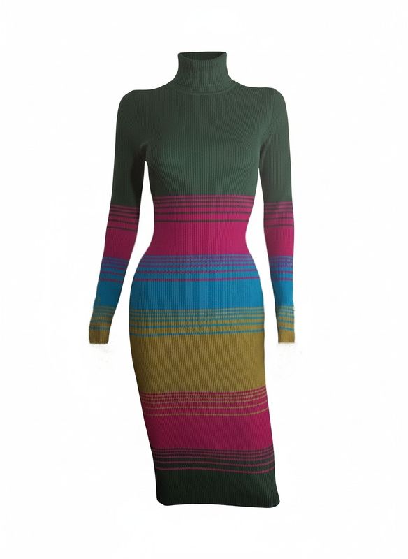 STRIPE RIB SLEEVE MAXI DRESS