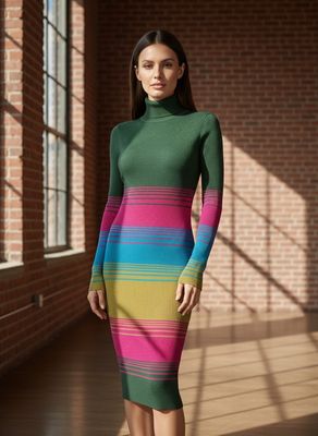 STRIPE RIB SLEEVE MAXI DRESS