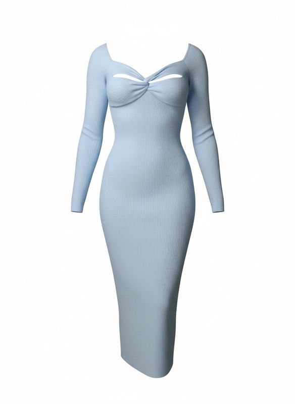 AIRY SOFT V-NECK LONG SLEEVE MIDI SWEATER DRESS