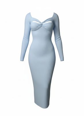 AIRY SOFT V-NECK LONG SLEEVE MIDI SWEATER DRESS