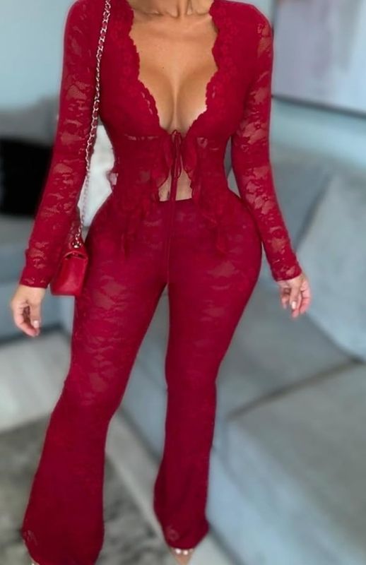 LOW WAISTED LACE FLARE PANT SET