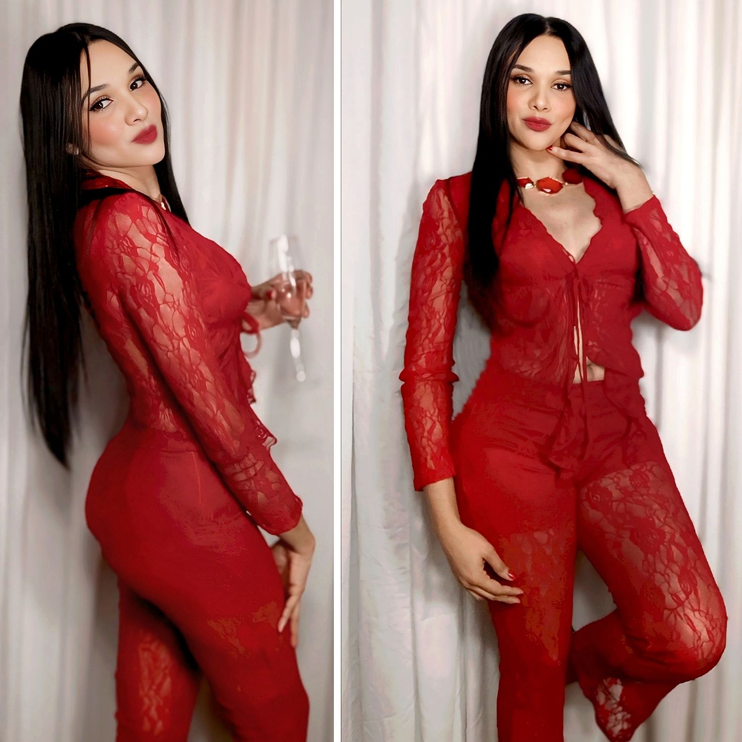 LOW WAISTED LACE FLARE PANT SET