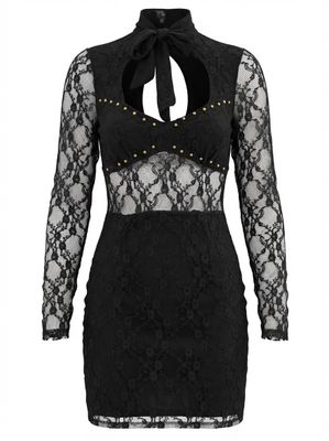 L-SLEEVES LACE MINI DRESS