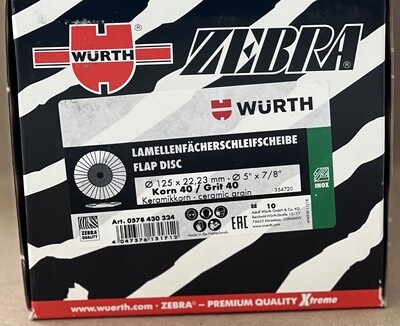 Wurth Flap Disc, 5"x7/8", Grit 40