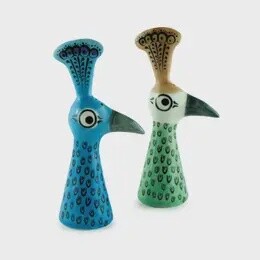 SALT AND PEPPER PEACOCKS CERAMIC HANDMADE