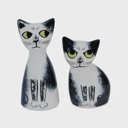 SALT AND PEPPER CATS BLACK AND WHT HANDMADE