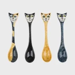 CAT SPOONS CERAMIC HANDMADE SET OF 4