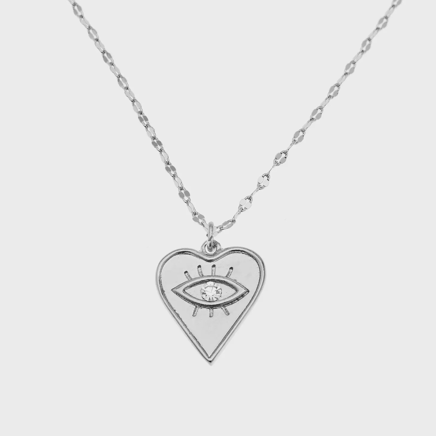 NECKLACE SILVER HEART EVIL EYE