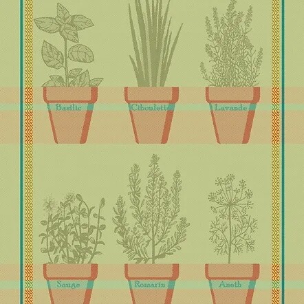 TEA TOWEL HERB POTS GREEN PORTUGAL