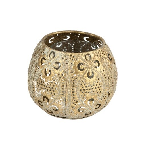 METAL FILIGREE VOTIVE HOLDER GLASS INS