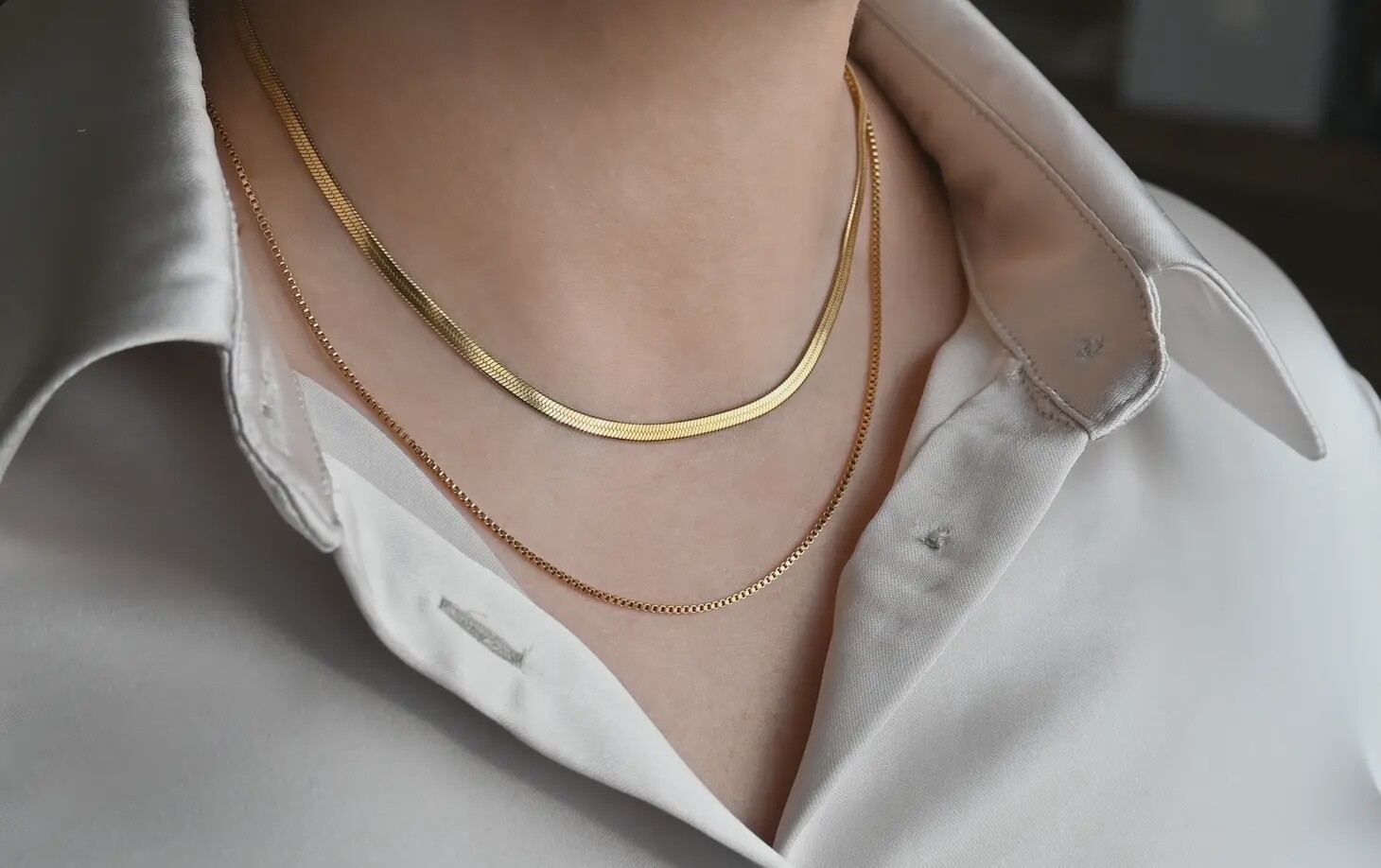 NECKLACE GOLD HERRINGBONE CHAIN