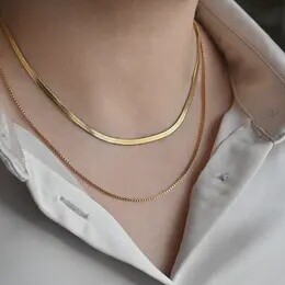 NECKLACE GOLD LAYERED HERRINGBONE CHAIN
