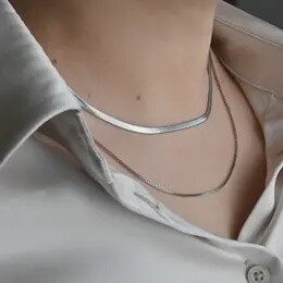 NECKLACE SILVER LAYERED herringbone
