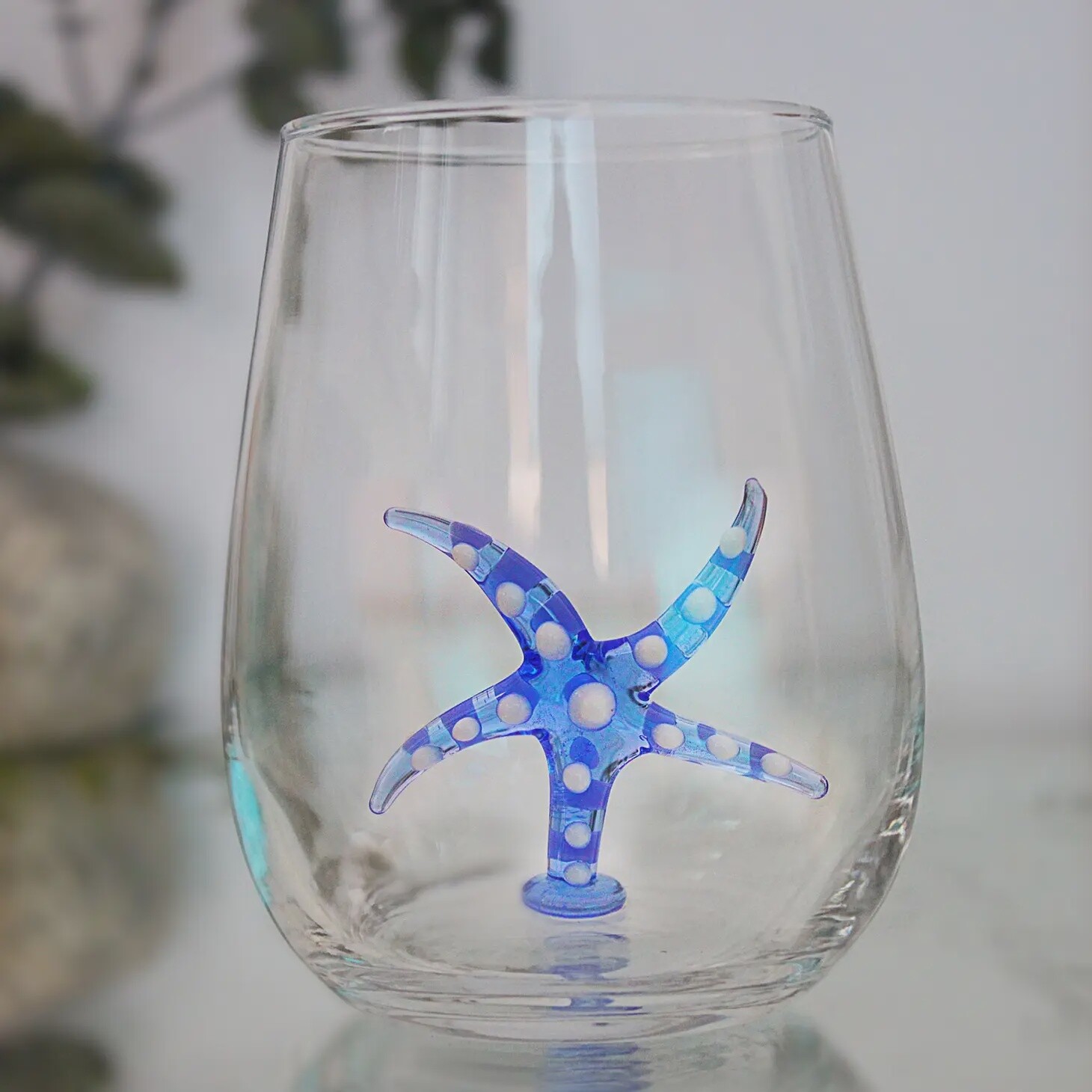 Starfish stemless wine glass murano handblown